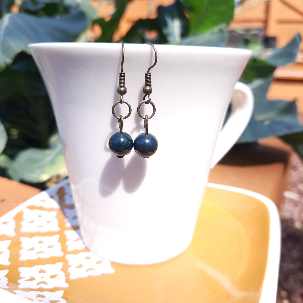 Moss Green Agate Stone Simple Bronze Earrings 16$